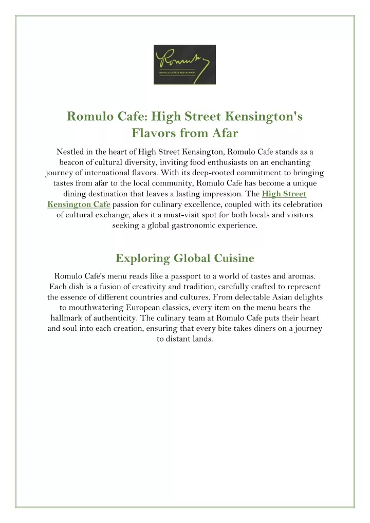 romulo cafe high street kensington s flavors from