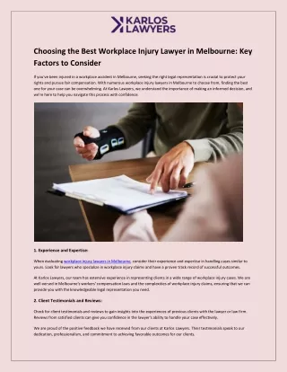Choosing the Best Workplace Injury Lawyer in Melbourne