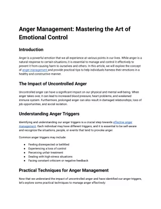 Anger Management_ Mastering the Art of Emotional Control