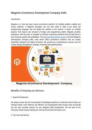 Magento eCommerce Development Company Delhi