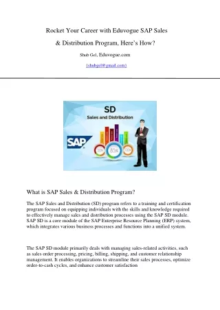 Rocket Your Career with Eduvogue SAP Sales & Distribution Program, How?