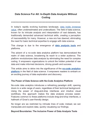data science for all in depth data analysis