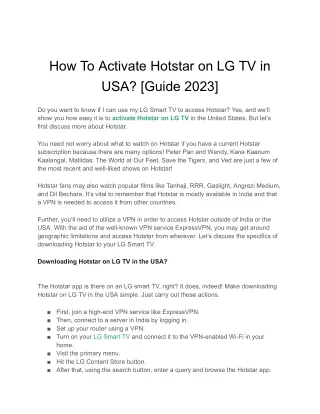 How To Activate Hotstar on LG TV in USA