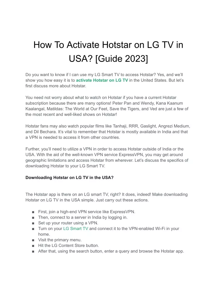 how to activate hotstar on lg tv in usa guide 2023
