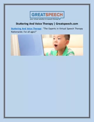 Stuttering And Voice Therapy | Greatspeech.com