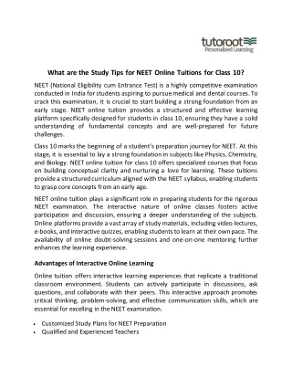 what are the study tips for neet online tuitions