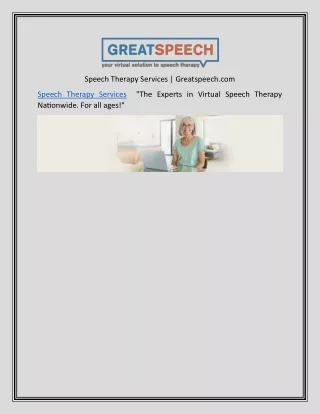 Speech Therapy Services | Greatspeech.com
