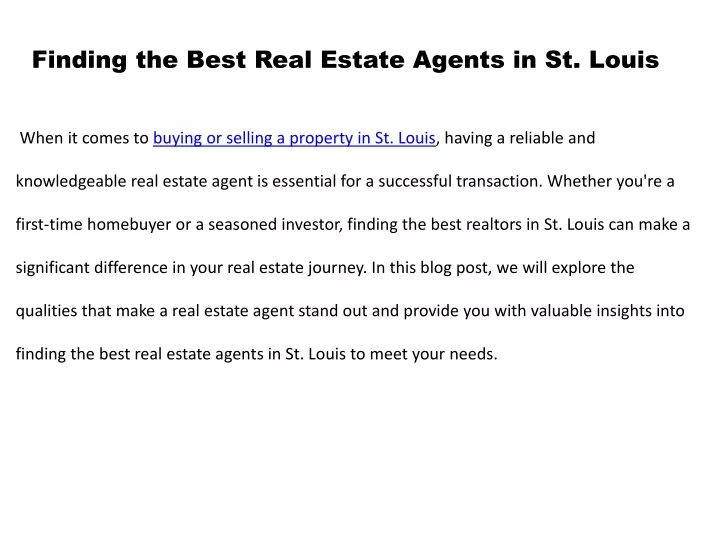 finding the best real estate agents in st louis