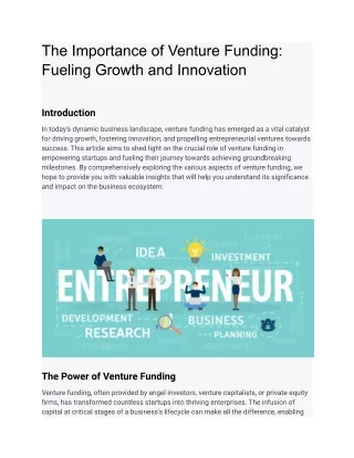 The Importance of Venture Funding Fueling Growth and Innovation