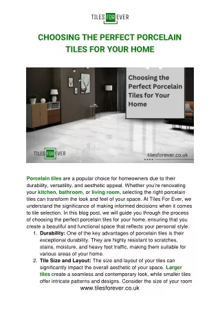 CHOOSING THE PERFECT PORCELAIN TILES FOR YOUR HOME