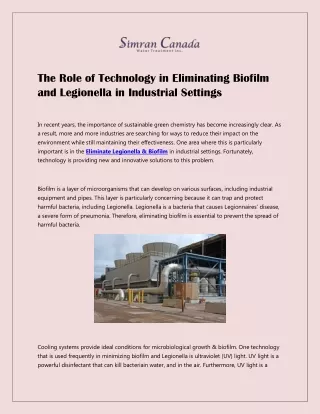 The Role of Technology in Eliminating Biofilm and Legionella in Industrial Setti