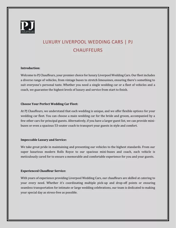 luxury liverpool wedding cars pj