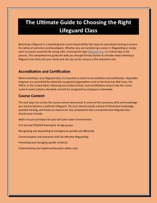 The Ultimate Guide to Choosing the Right Lifeguard Class