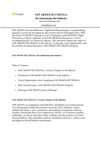 SAP ABAP/4 (ECC/HANA): Revolutionizing the Industry