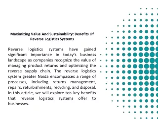 Maximizing Value And Sustainability_ Benefits Of Reverse Logistics Systems