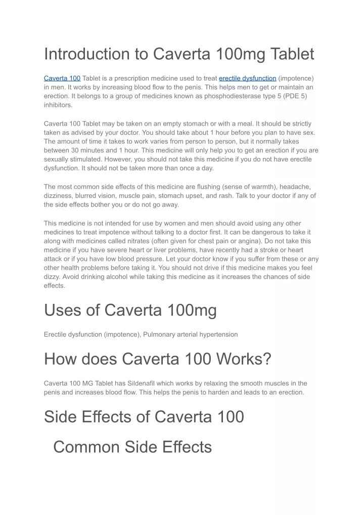 introduction to caverta 100mg tablet