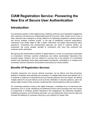 CIAM Registration Service-Pioneering the New Era of Secure User Authentication