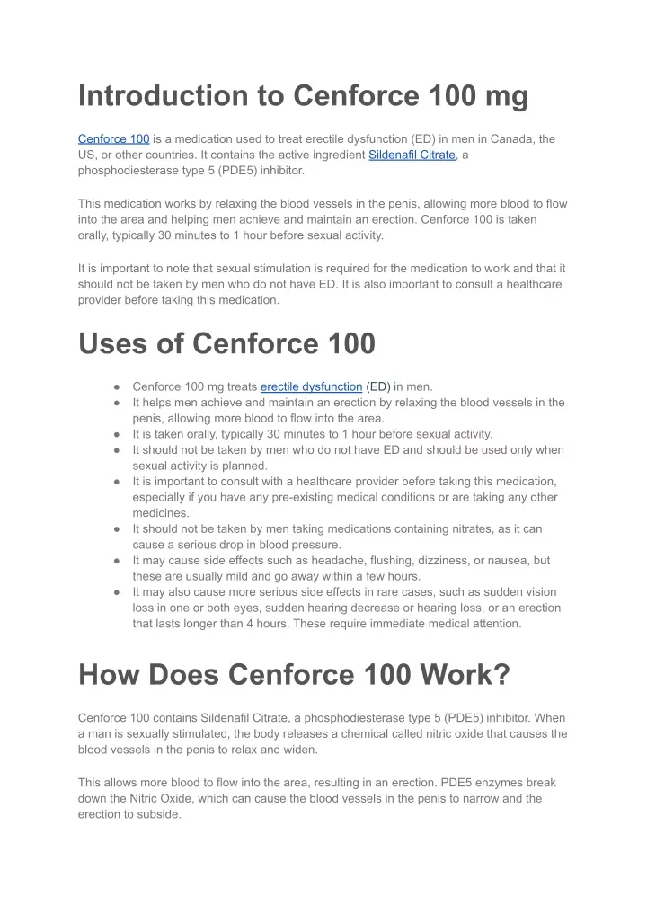introduction to cenforce 100 mg