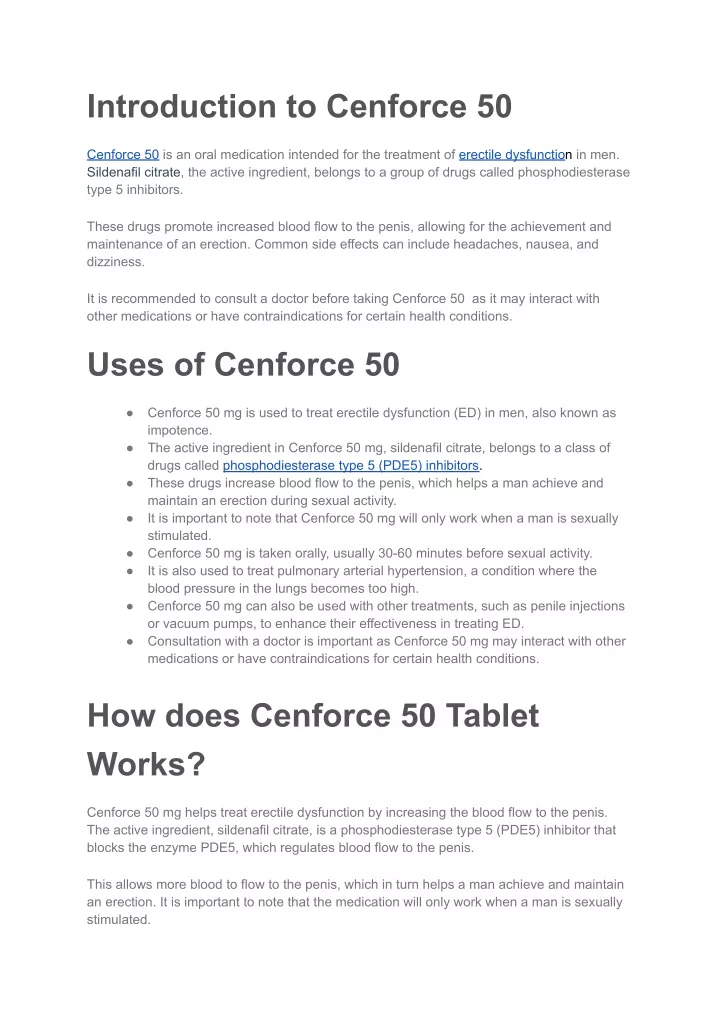 introduction to cenforce 50