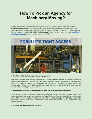 How To Pick an Agency for Machinery Moving?