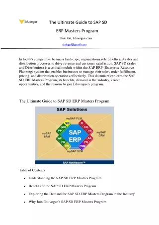 The Ultimate Guide to SAP SD ERP Masters Program