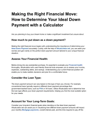 Title_ Making the Right Financial Move_ How to Determine Your Ideal Down Payment with a Calculator