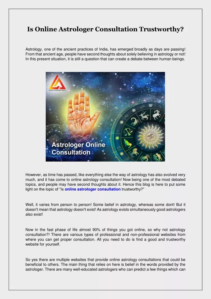 is online astrologer consultation trustworthy