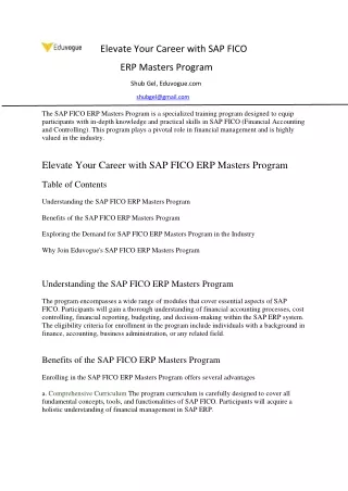 Elevate Your Career with SAP FICO ERP Masters Program