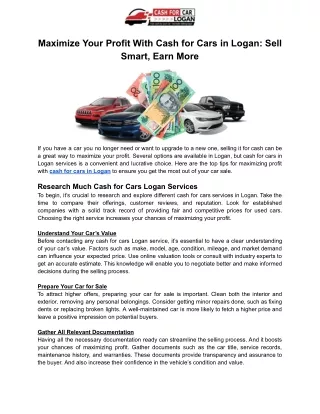 Maximize Your Profit With Cash for Cars in Logan