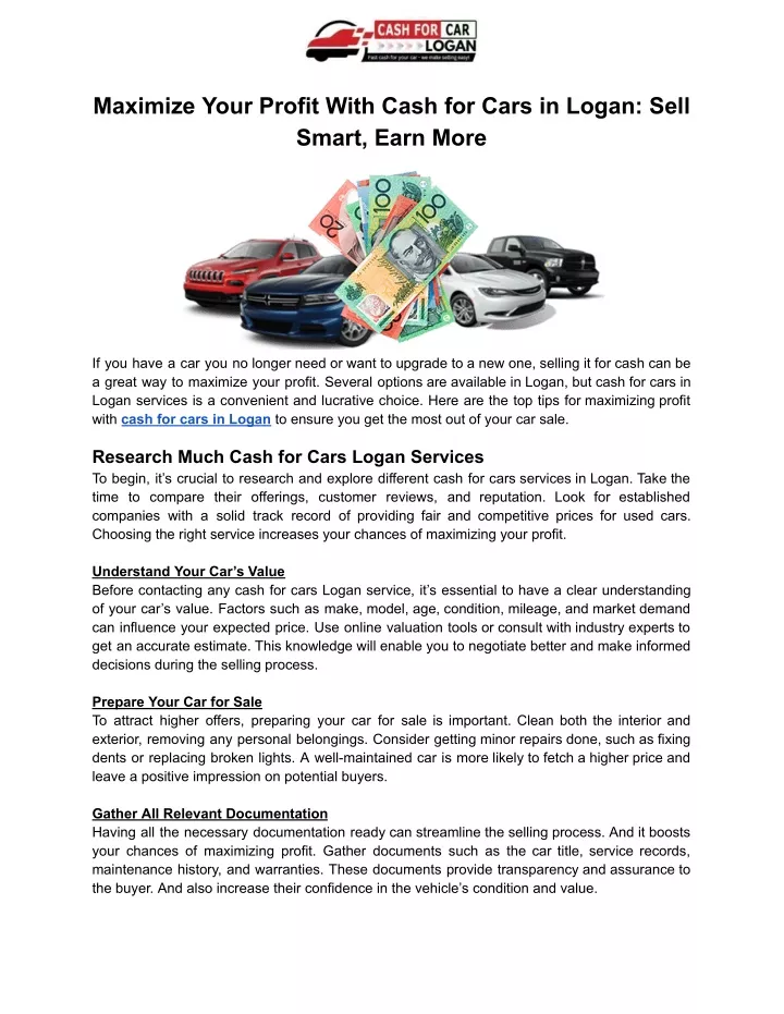 maximize your profit with cash for cars in logan