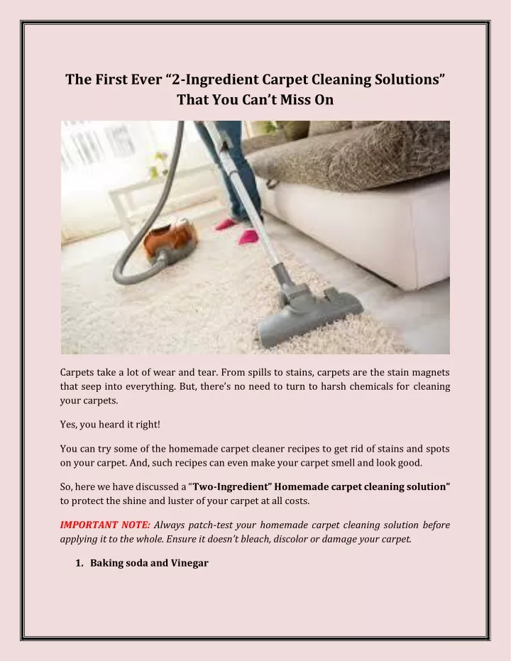 t he first ever 2 ingredient carpet cleaning