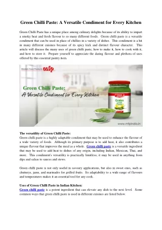 Green Chilli Paste: A Versatile Condiment for Every Kitchen