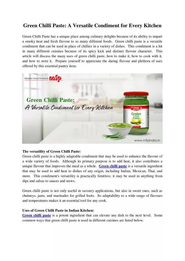 green chilli paste a versatile condiment