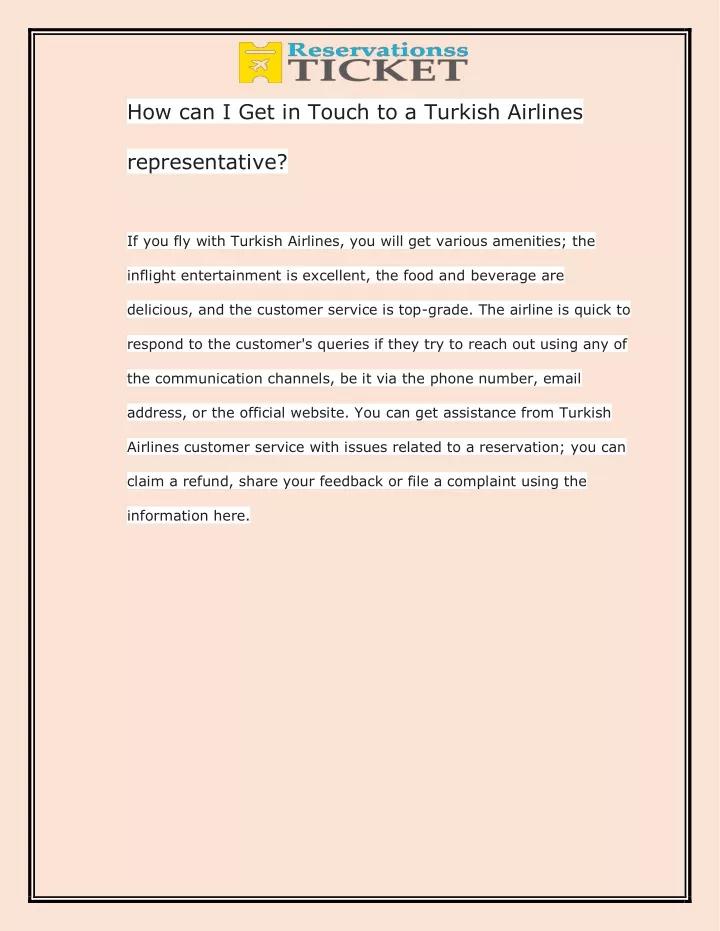 how can i get in touch to a turkish airlines