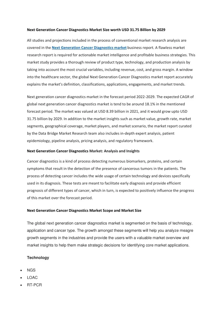 next generation cancer diagnostics market size