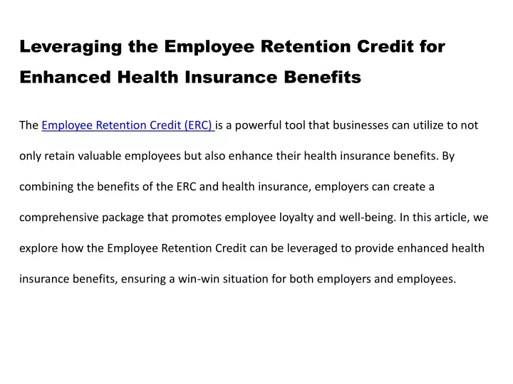 leveraging the employee retention credit