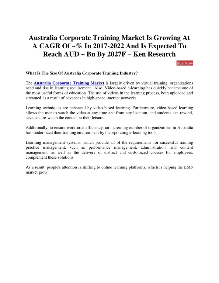 australia corporate training market is growing