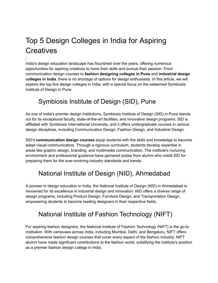 top 5 design colleges in india for aspiring