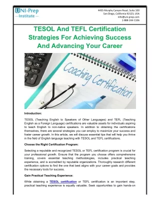 TESOL And TEFL Certification Strategies For Achieving Success