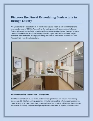Discover the Finest Remodeling Contractors in Orange County