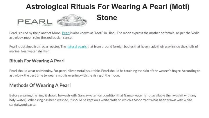 astrological rituals for wearing a pearl moti