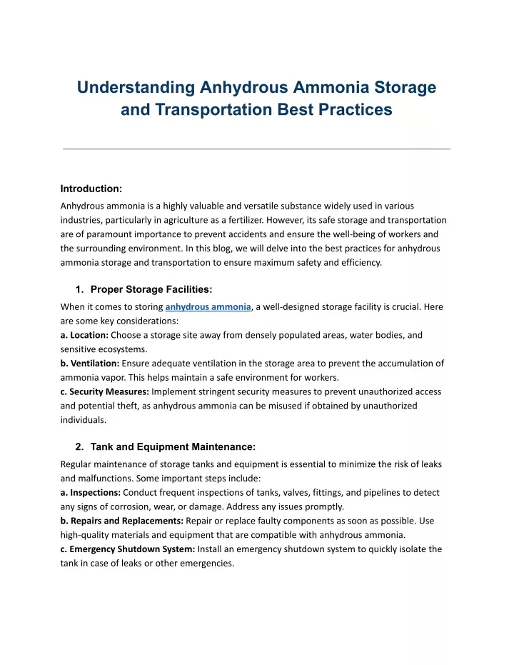 understanding anhydrous ammonia storage