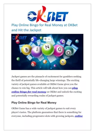 Play Online Bingo for Real Money at OKBet and Hit the Jackpot