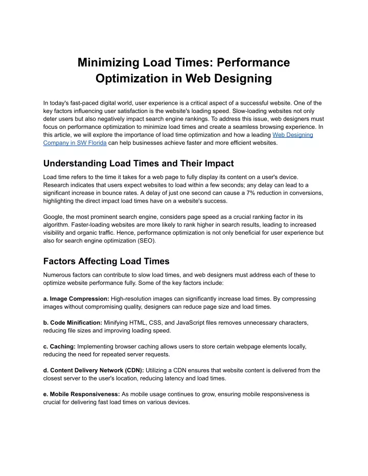minimizing load times performance optimization