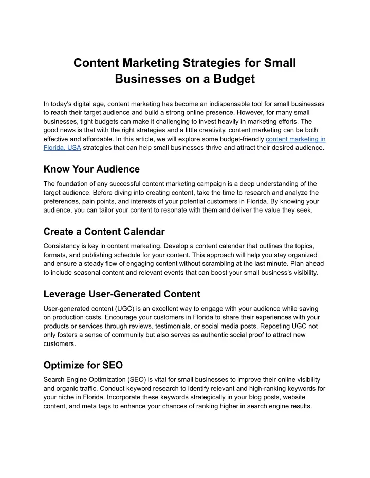 content marketing strategies for small businesses