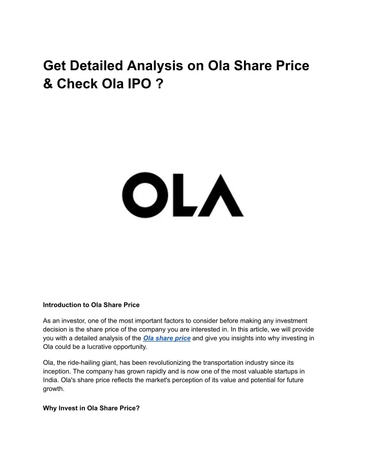 get detailed analysis on ola share price check