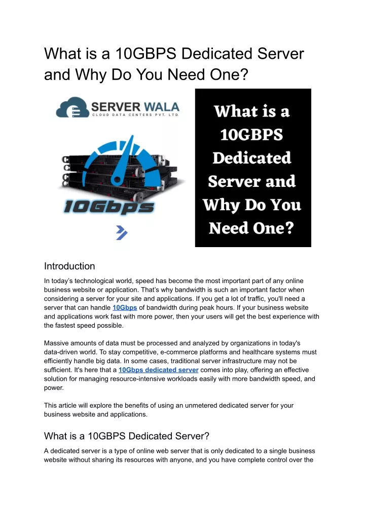 what is a 10gbps dedicated server