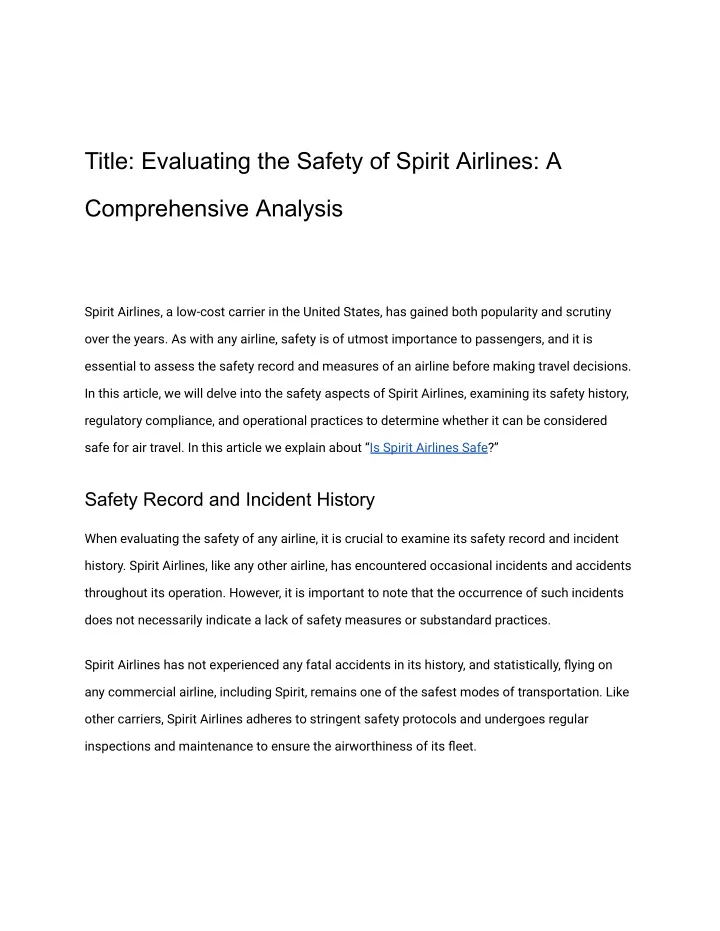 title evaluating the safety of spirit airlines a
