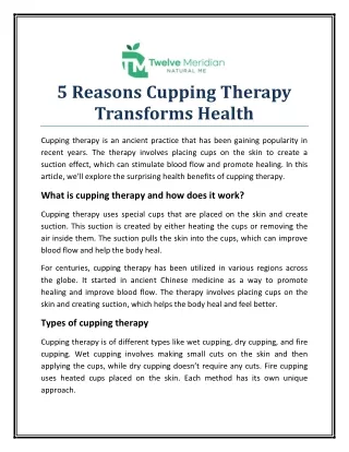 5 Reasons Cupping Therapy Transforms Health