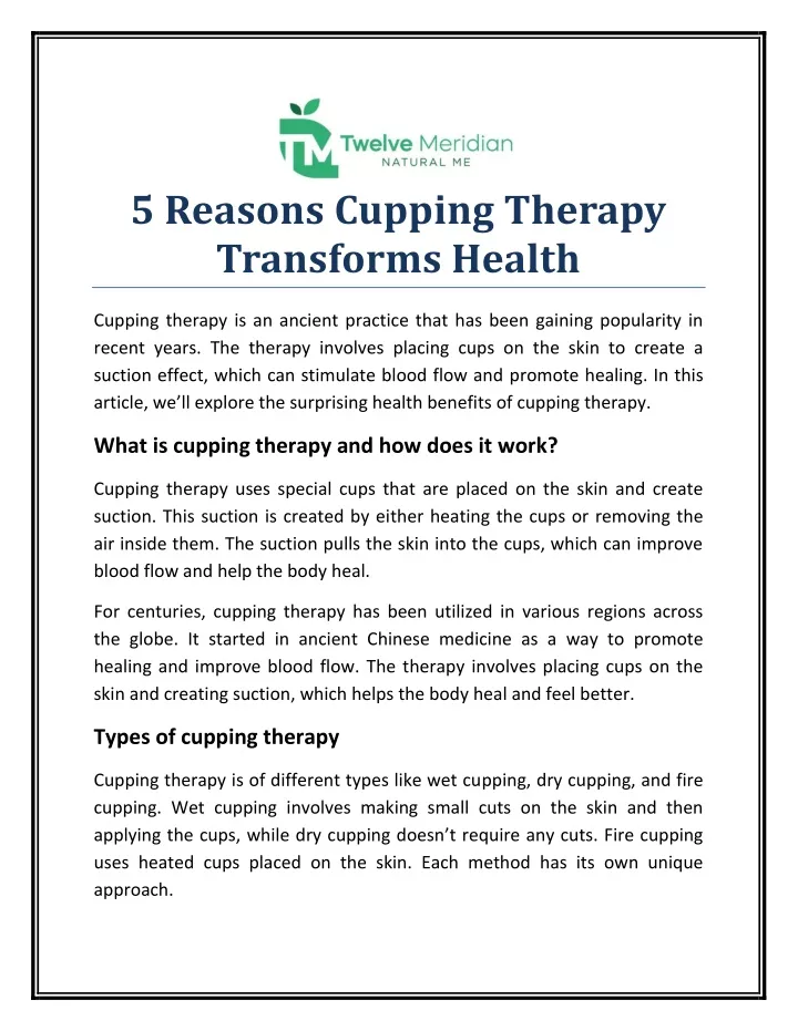 5 reasons cupping therapy transforms health